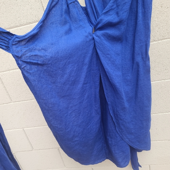 Reformation | Court Linen Midi Wrap Dress Royal Blue Size Small - Picture 6 of 7